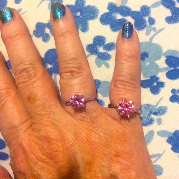 Simulated morganite ring, sterling silver, CZ U pick - Picture 1 of 12